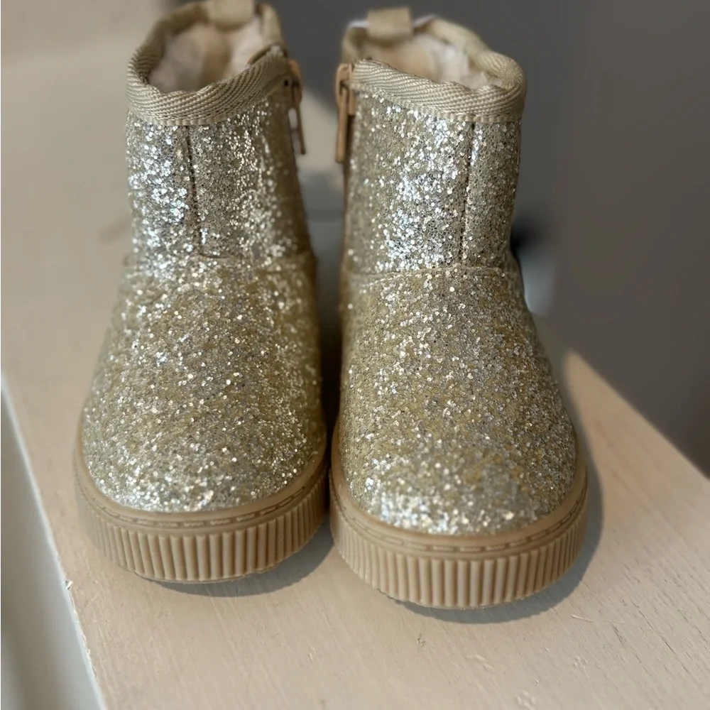 Cat and Jack Toddler Girls Arlo Zipper Shearling Winter Boot Gold Glitter Sz 5c